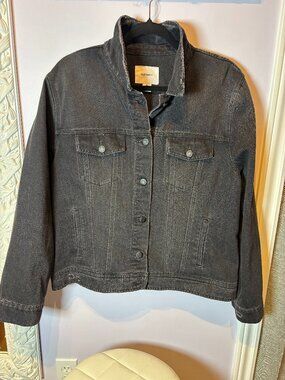 Womens Old Navy Distressed Black Denim Jean Jacket Size XL